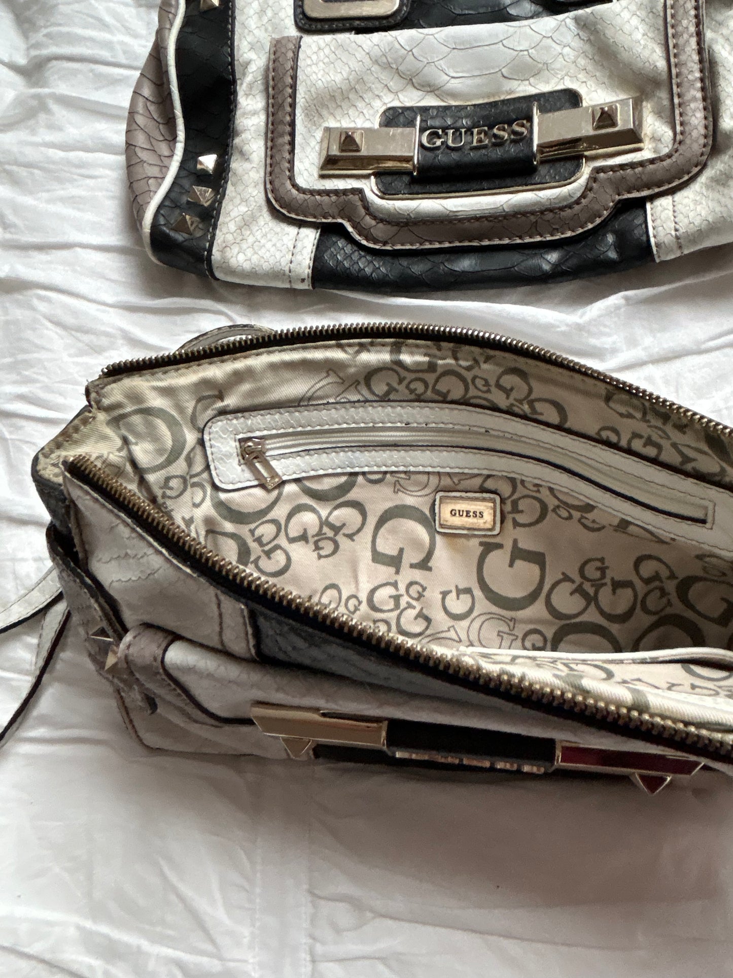Vintage Guess Taschen-Set (2-teilig) Reptil-Look & Patchwork-Design