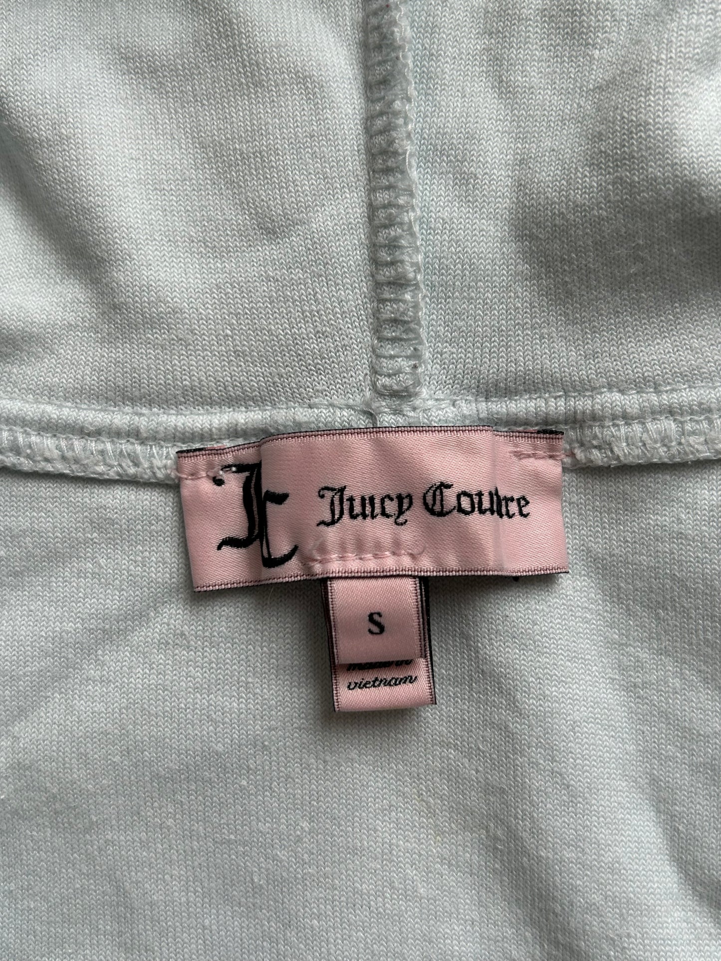Iconic Juicy Couture Velour Hoodie in Pastel Blue – Gold Logo Detail