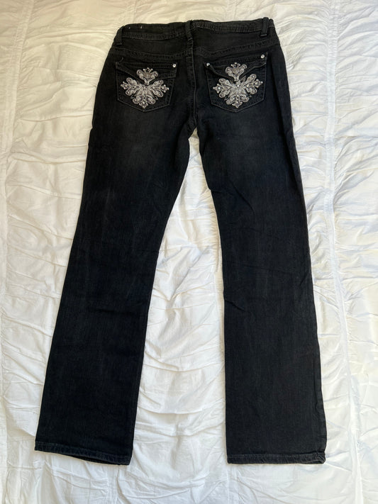Vintage Canyon River Blues Jeans – Ornament-Stickerei & Strass