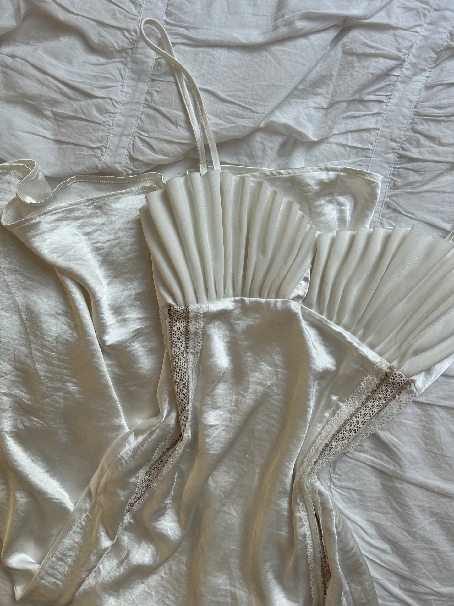 Ivory Satin Mermaidcore Dress with Scallop Neckline and Lace Details