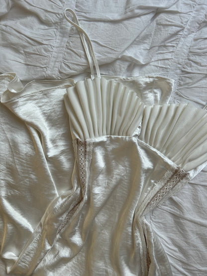 Ivory Satin Mermaidcore Dress with Scallop Neckline and Lace Details