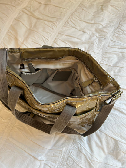 Vintage Coach Schultertasche Olivegrünes Lackleder