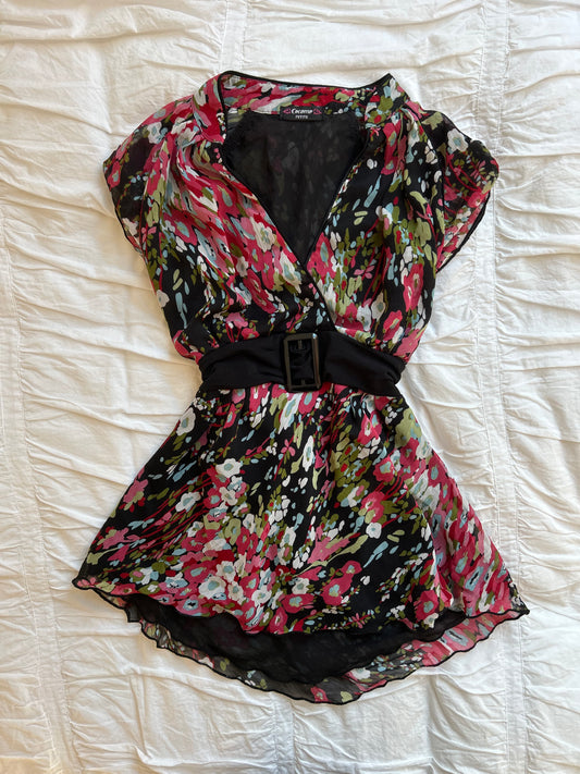 Vintage Cocomo Petite Bluse – Floral-Print & Taillengürtel-Still Alive