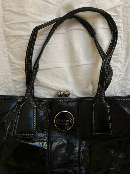 Vintage Coach Handtasche Schwarzes Lackleder