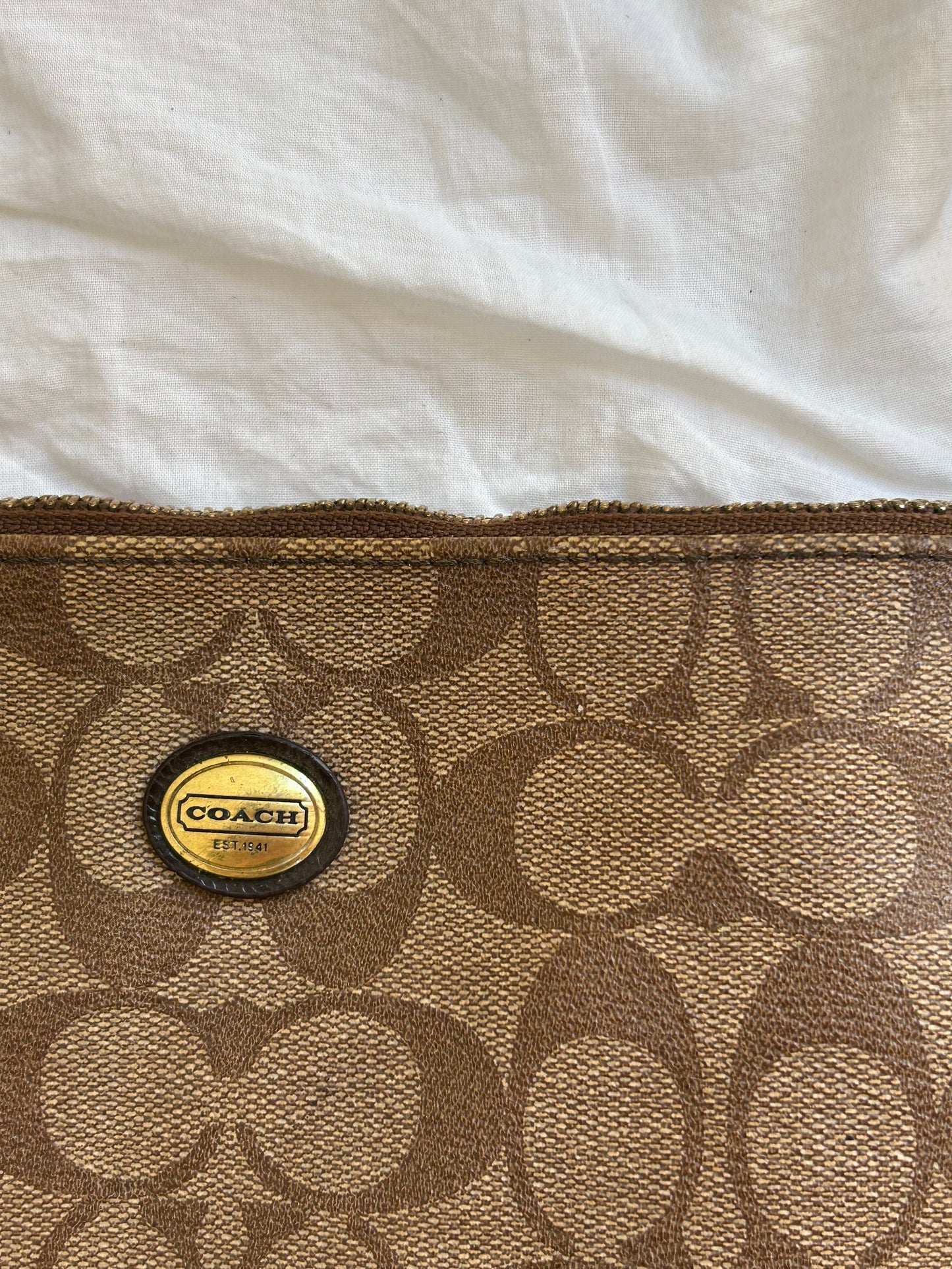 Vintage Coach Schultertasche Ikonisches Signatur-Canvas & Braun