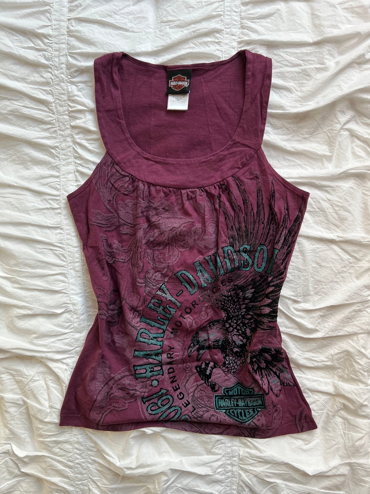 Vintage Harley-Davidson Tanktop – Adler-Print & Glitzer