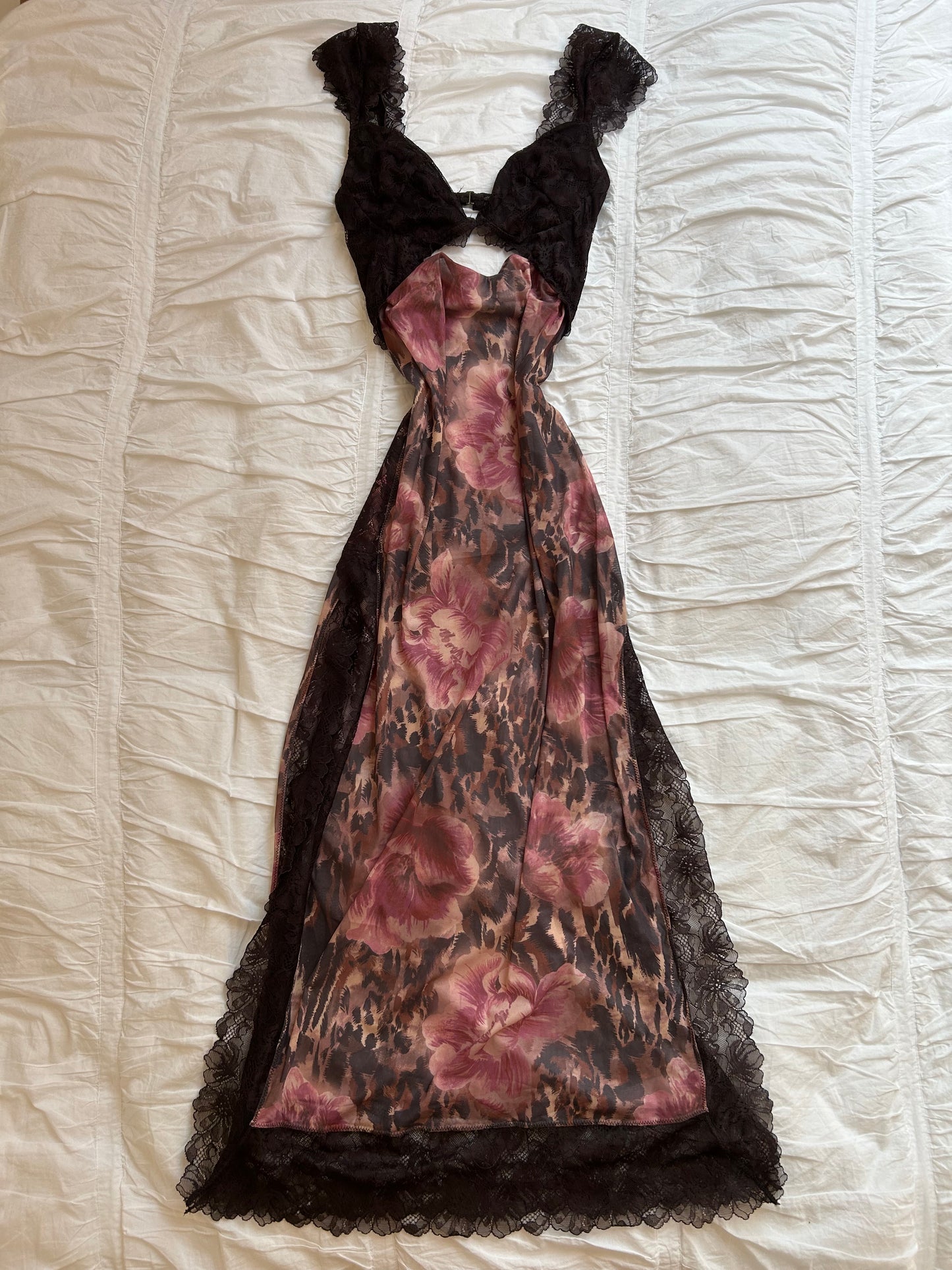 Exklusives Intimately Free People Long Mesh Maxi-Kleid Floral-Leopard-Print
