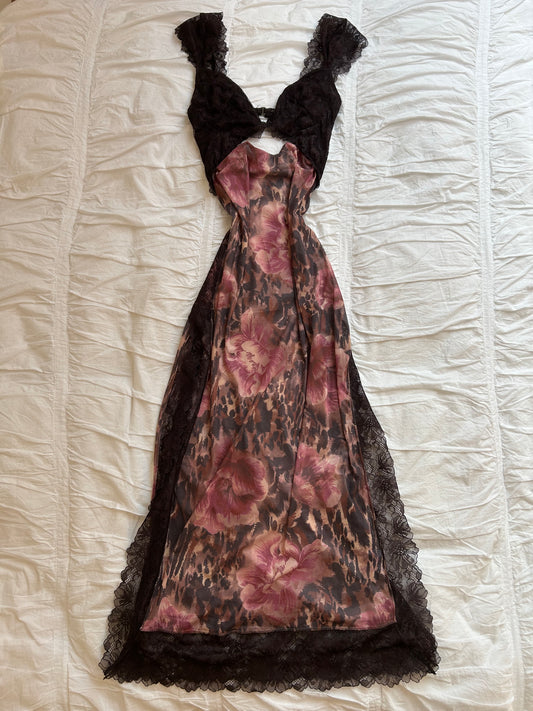 Exklusives Intimately Free People Long Mesh Maxi-Kleid Floral-Leopard-Print