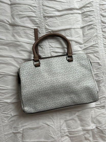 Guess Handbag White/Grey with Logo Print & Taupe Accents