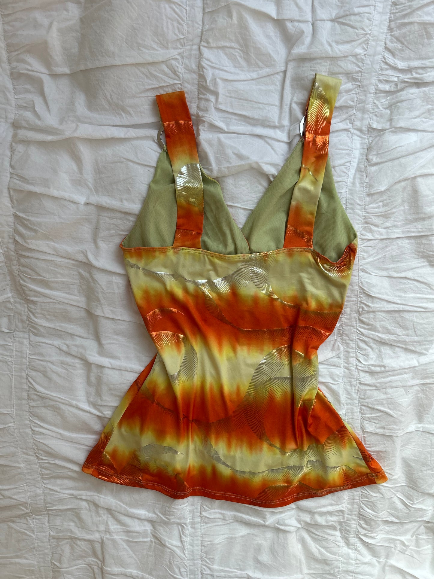 Vintage Y2K Ombré Top – Metallic-Print