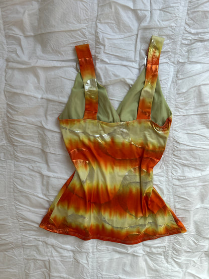 Vintage Y2K Ombré Top – Metallic-Print