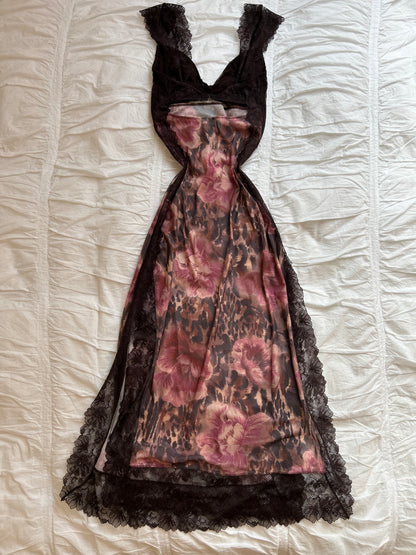 Exklusives Intimately Free People Long Mesh Maxi-Kleid Floral-Leopard-Print