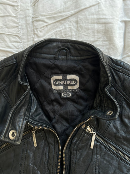 Vintage Censured Echtlederjacke – Biker-Stil & Stehkragen-Still Alive