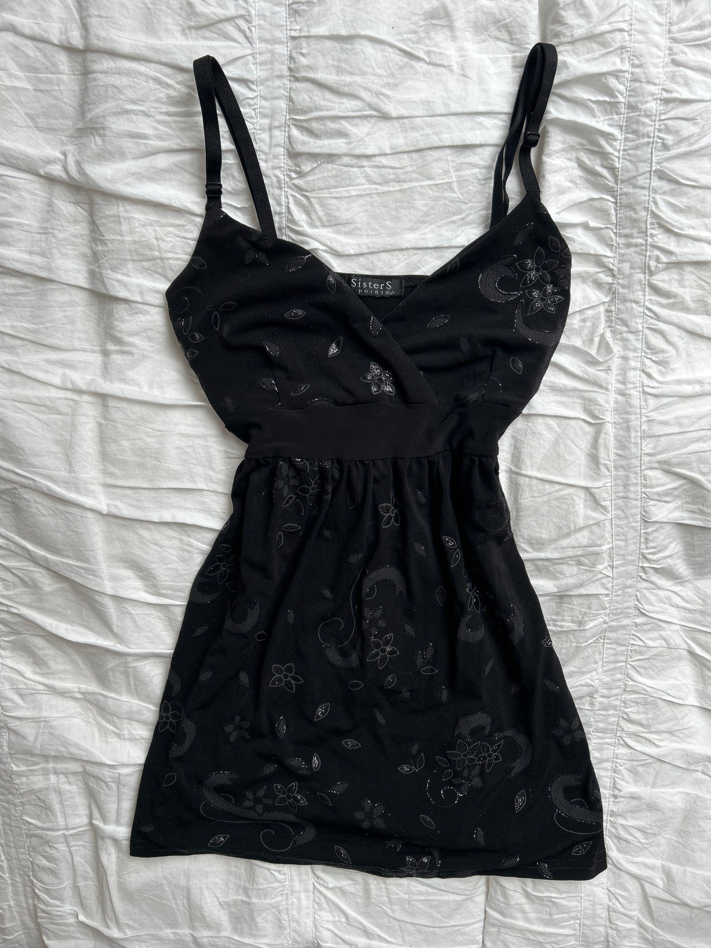 Vintage Sisters Point Babydoll – Floral-Glitzer-Print & Bindedetail