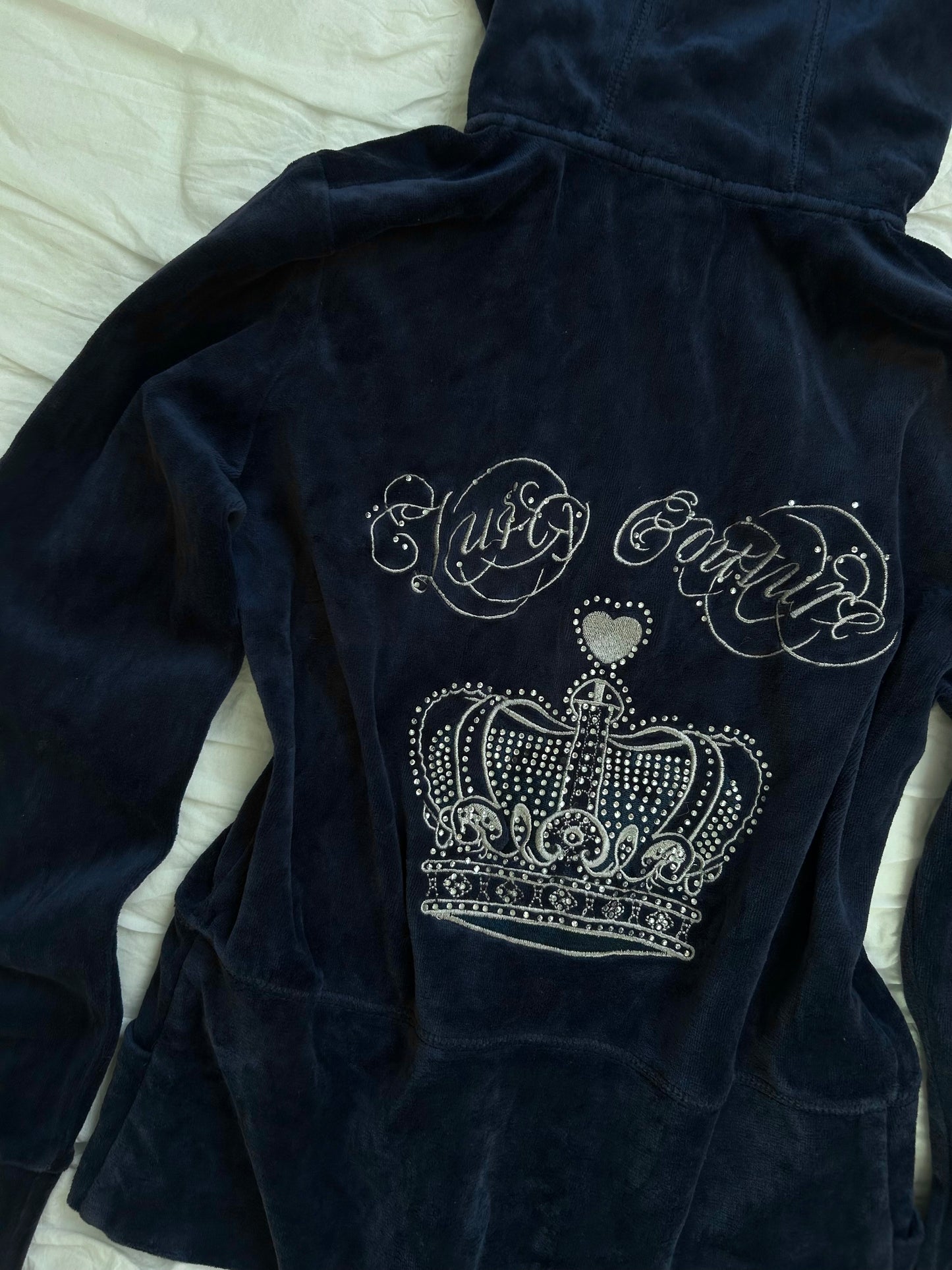 Vintage Juicy Couture Strass-Kronen Zip-Hoodie Marineblau-Still Alive