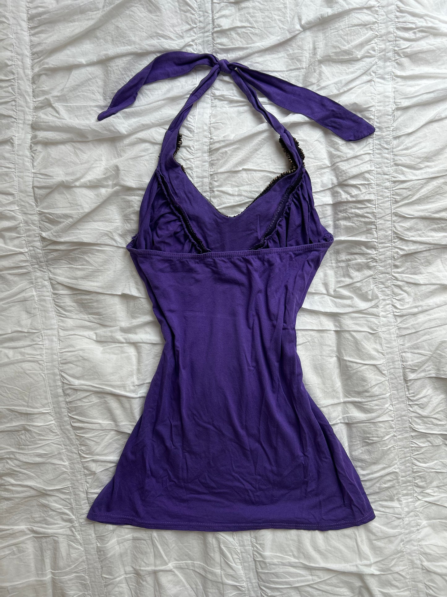 Vintage Neckholder-Top – Perlen-Applikationen & V-Ausschnitt
