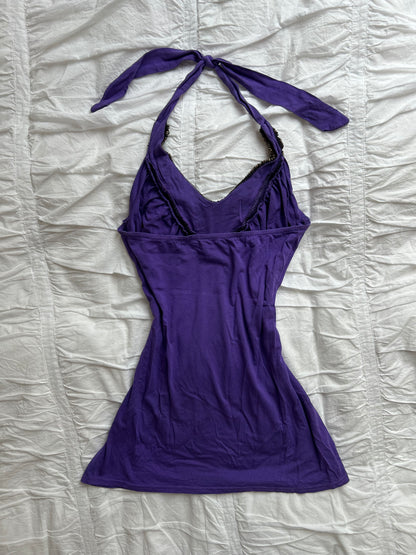 Vintage Neckholder-Top – Perlen-Applikationen & V-Ausschnitt