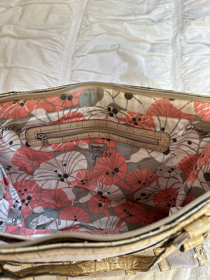 Vintage Guess Schultertasche Ostrich-Look & Florales Innenfutter