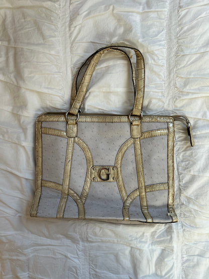 Vintage Guess Schultertasche Ostrich-Look & Florales Innenfutter