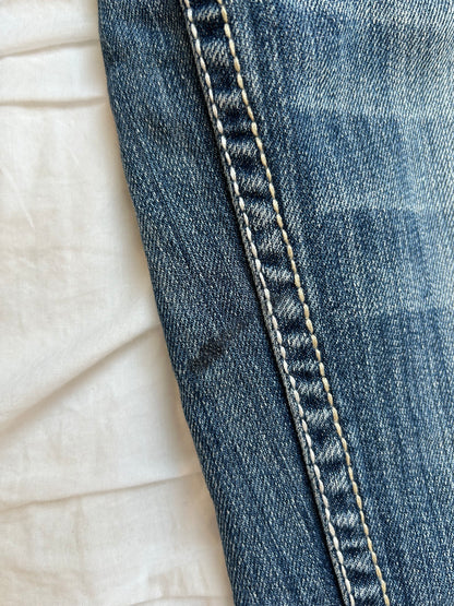 Vintage Amethyst Bootcut Jeans – Western Stickerei & Kontrastnähte