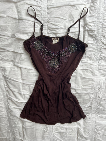 Vintage FILO Top – Perlen-Stickerei & V-Ausschnitt