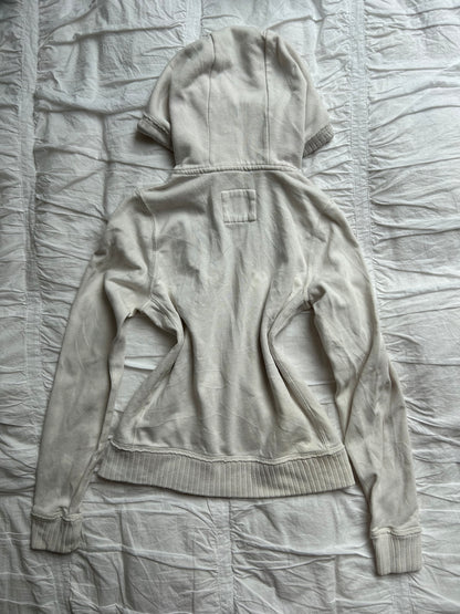 Weiße Abercrombie & Fitch Sweatshirtjacke mit dunkelblauem Logo-Schriftzug