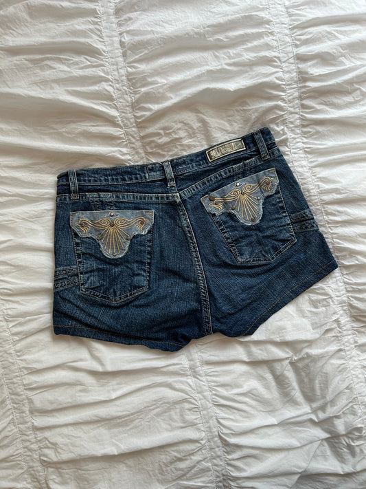 Vintage Revmag Denim Shorts mit aufwendiger Bestickung