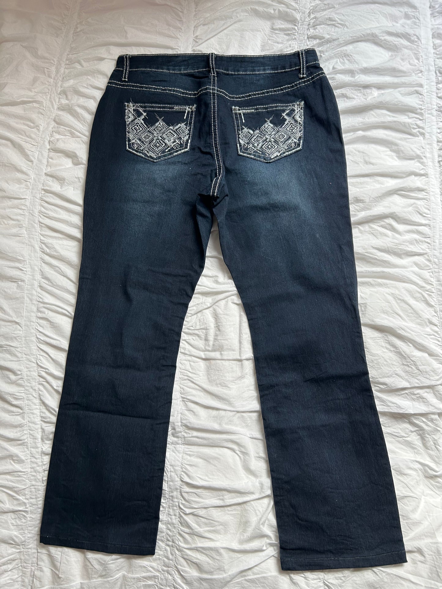 Vintage Rockin' Denim Jeans with Embroidery & Contrast Stitching