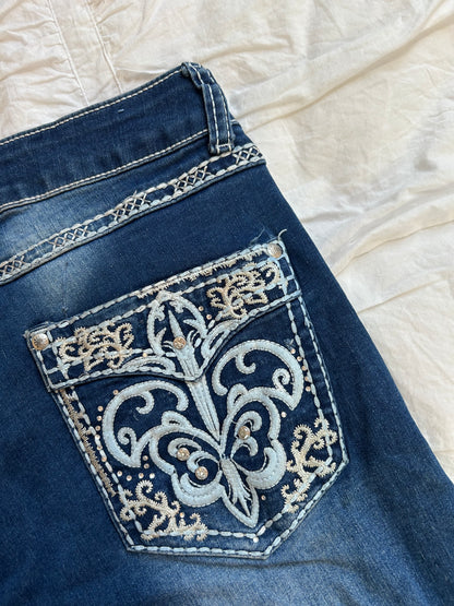 Vintage H&Y Fashion Flare Jeans mit Stickerei & Strass