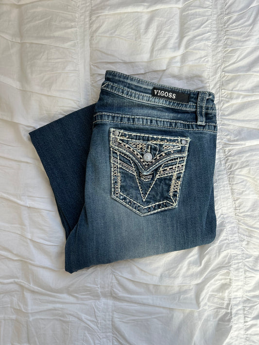 Vintage Vigoss Slim Boot Jeans – V-Stickerei & Pailletten