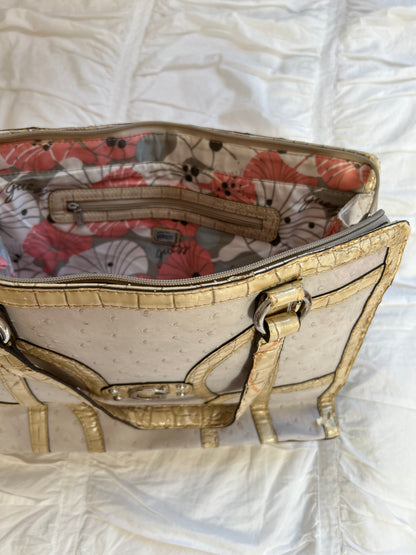 Vintage Guess Schultertasche Ostrich-Look & Florales Innenfutter
