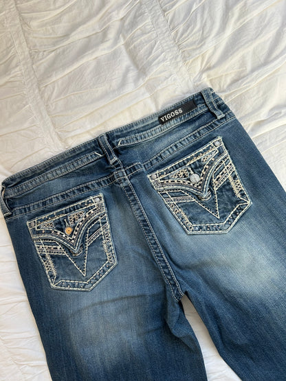 Vintage Vigoss Slim Boot Jeans – V-Stickerei & Pailletten