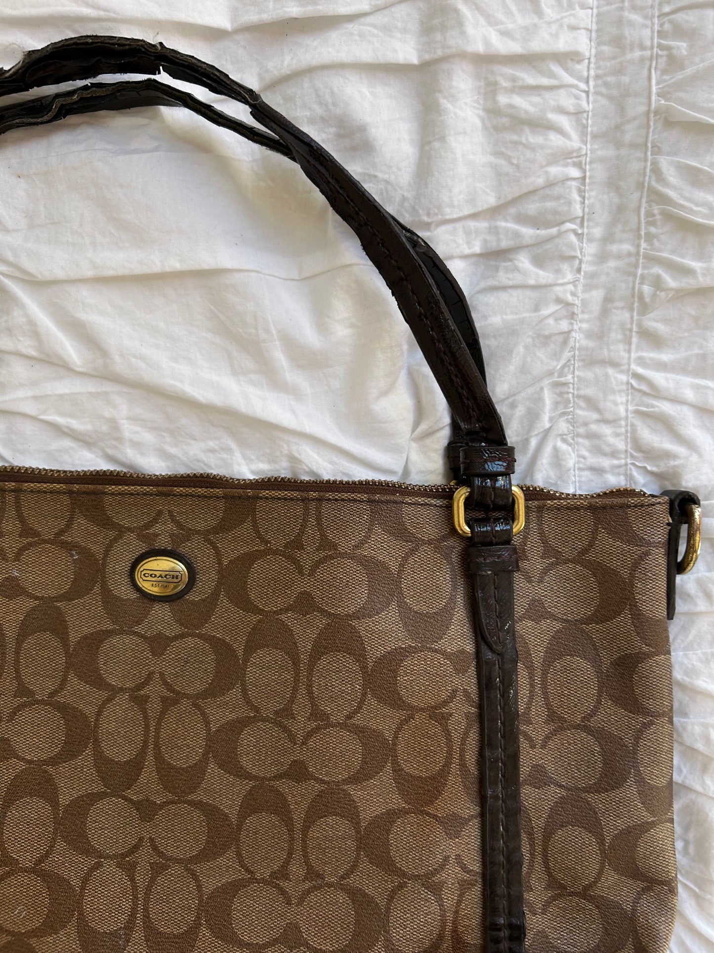 Vintage Coach Schultertasche Ikonisches Signatur-Canvas & Braun