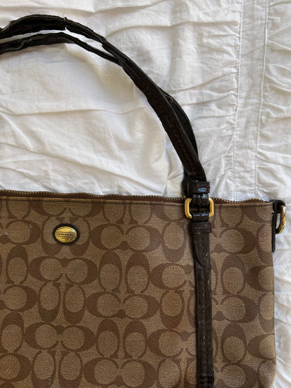 Vintage Coach Schultertasche Ikonisches Signatur-Canvas & Braun