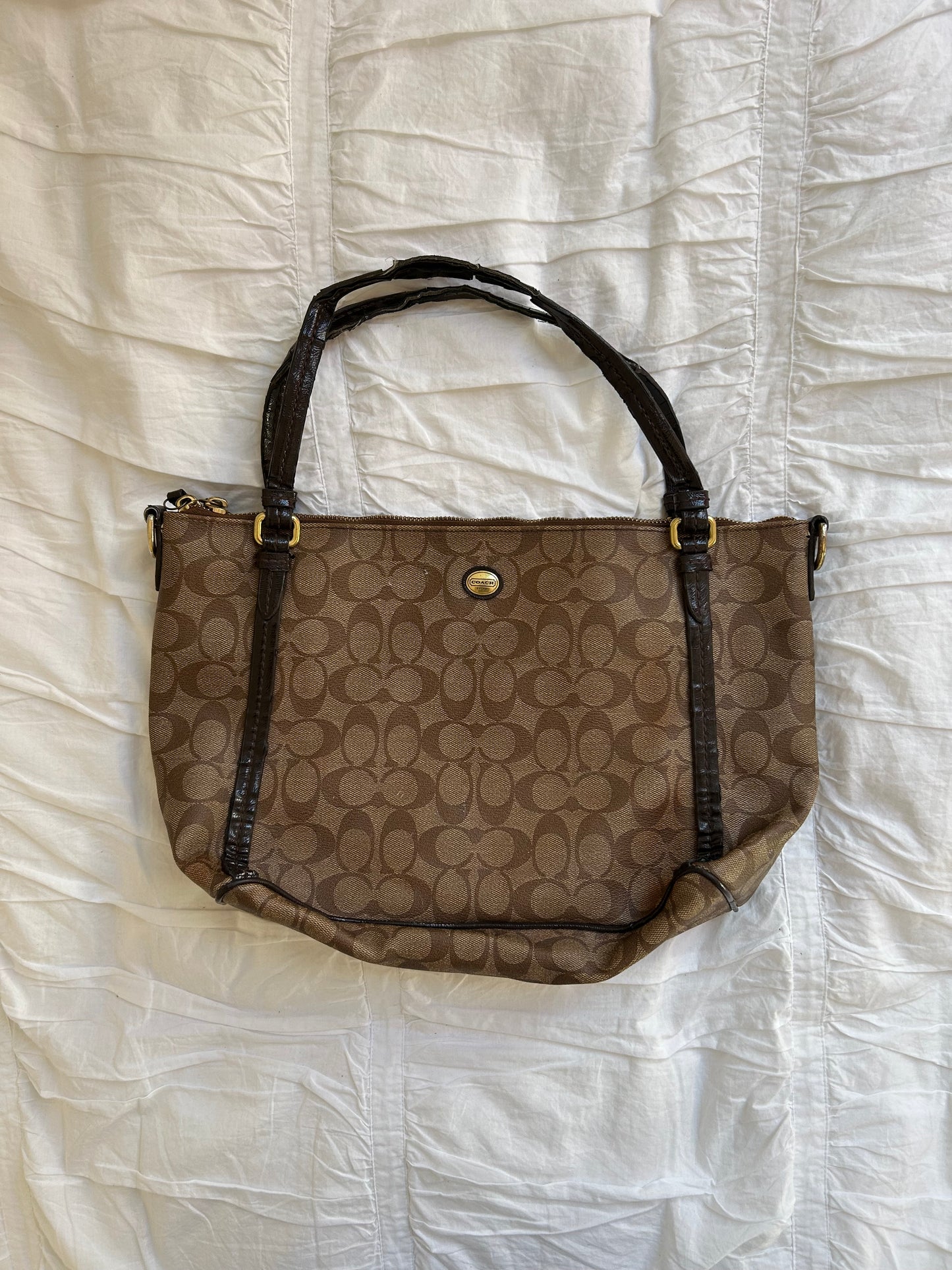Vintage Coach Schultertasche Ikonisches Signatur-Canvas & Braun