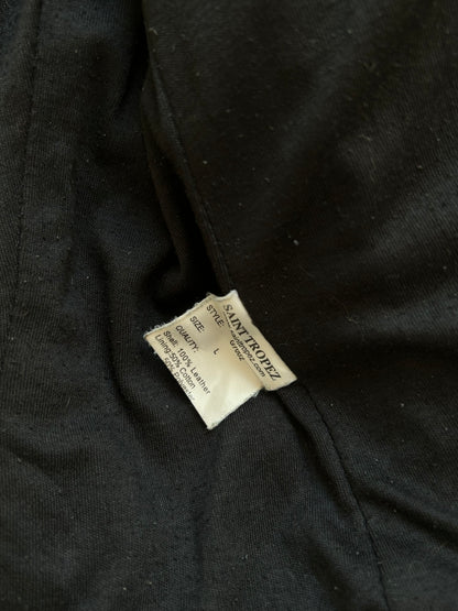 Vintage Saint Tropez Echtlederjacke – Biker-Stil & Rippstrick-Einsätze-Still Alive