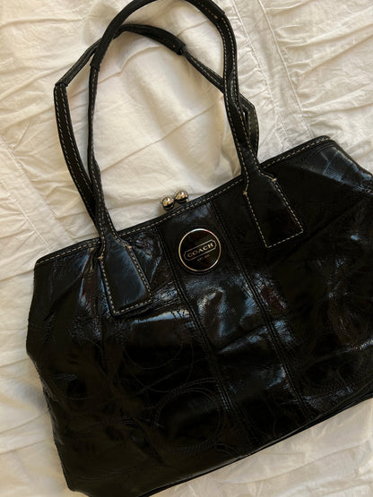 Vintage Coach Handtasche Schwarzes Lackleder