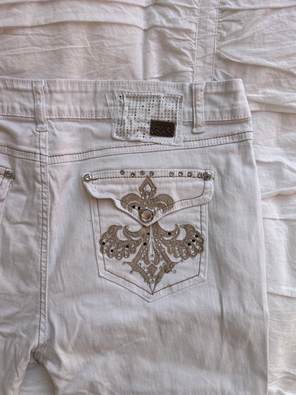 Vintage One 5 One Flare Jeans – Ornate Fleur-de-lis & Strass
