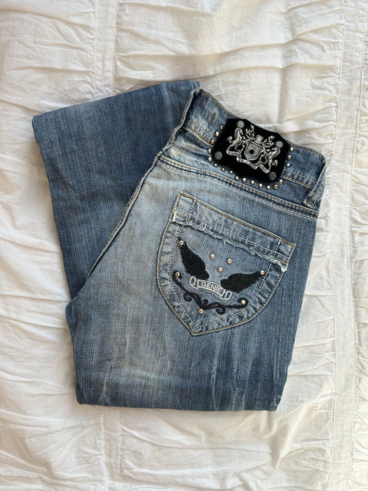 Vintage Genie Jeans Rockstar Style with Wing Embroidery