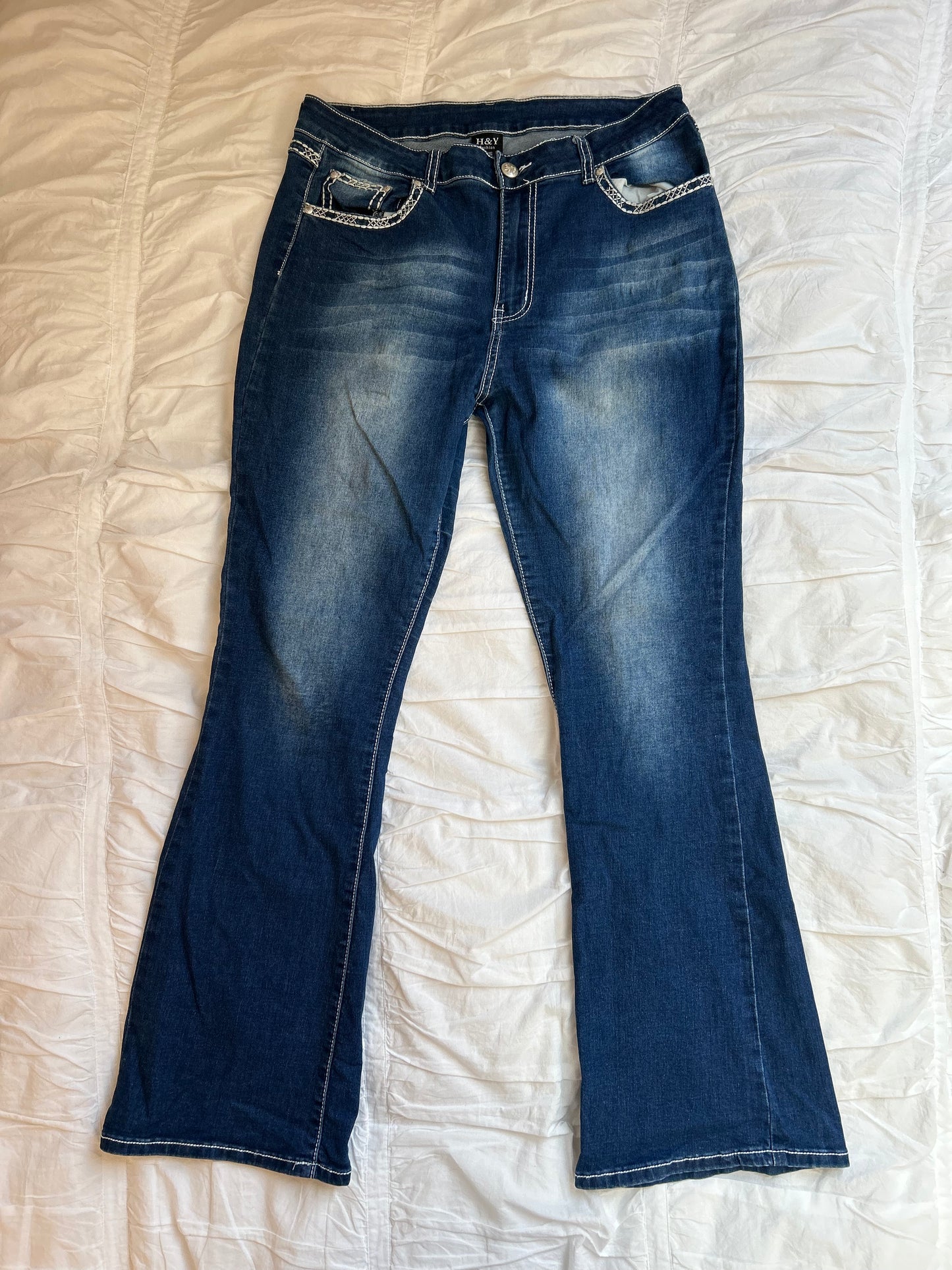 Vintage H&Y Fashion Flare Jeans mit Stickerei & Strass