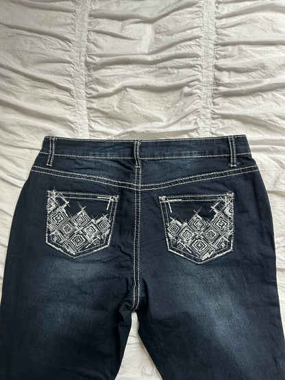 Vintage Rockin' Denim Jeans with Embroidery & Contrast Stitching
