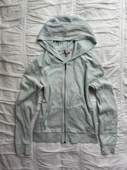 Iconic Juicy Couture Velour Hoodie in Pastel Blue – Gold Logo Detail