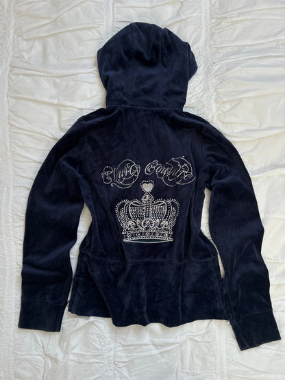 Vintage Juicy Couture Strass-Kronen Zip-Hoodie Marineblau-Still Alive