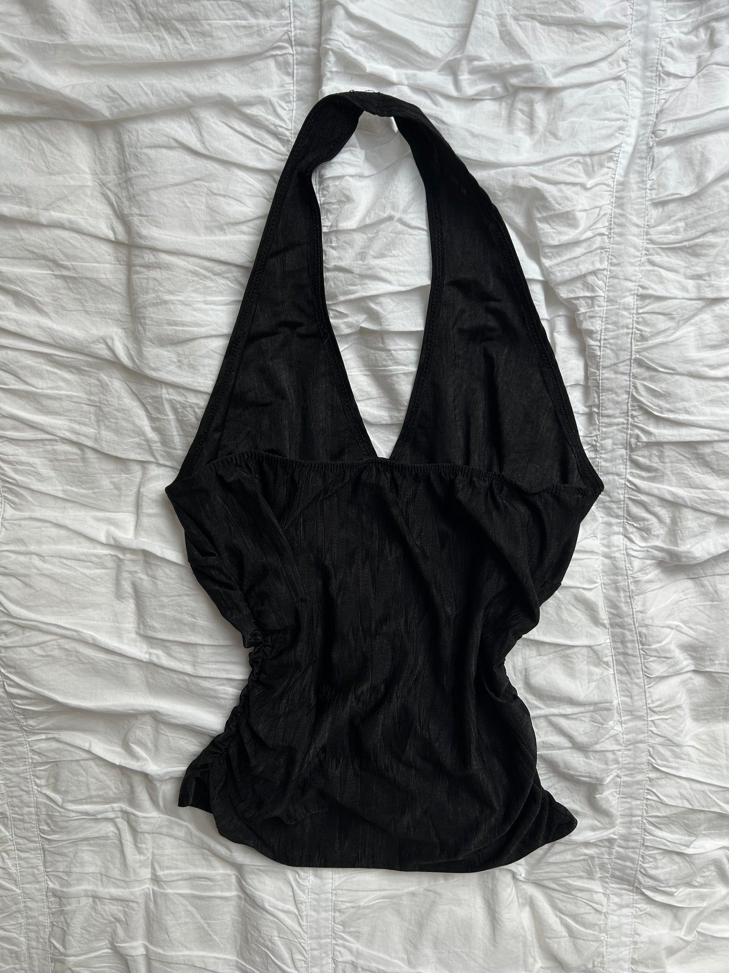 Vintage Lemon U.S.A. Neckholder-Top – Pailletten-Applikation & Raffung