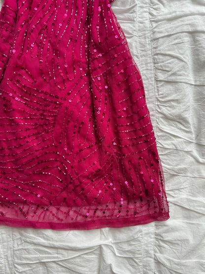 Elegantes Pink Pailletten-Minikleid mit Wasserfall-Ausschnitt
