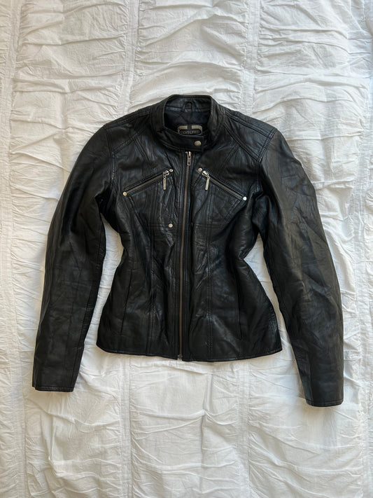 Vintage Censured Echtlederjacke – Biker-Stil & Stehkragen-Still Alive