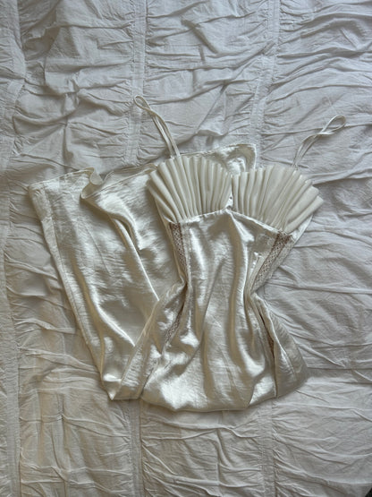 Ivory Satin Mermaidcore Dress with Scallop Neckline and Lace Details