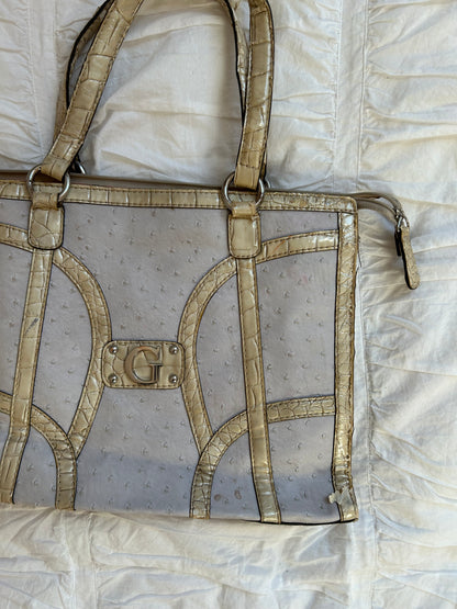 Vintage Guess Schultertasche Ostrich-Look & Florales Innenfutter