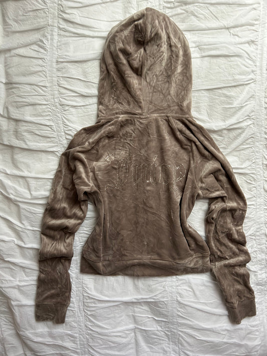 Juicy Couture Velours-Hoodie in Taupe – Glitzerndes Strass-Logo