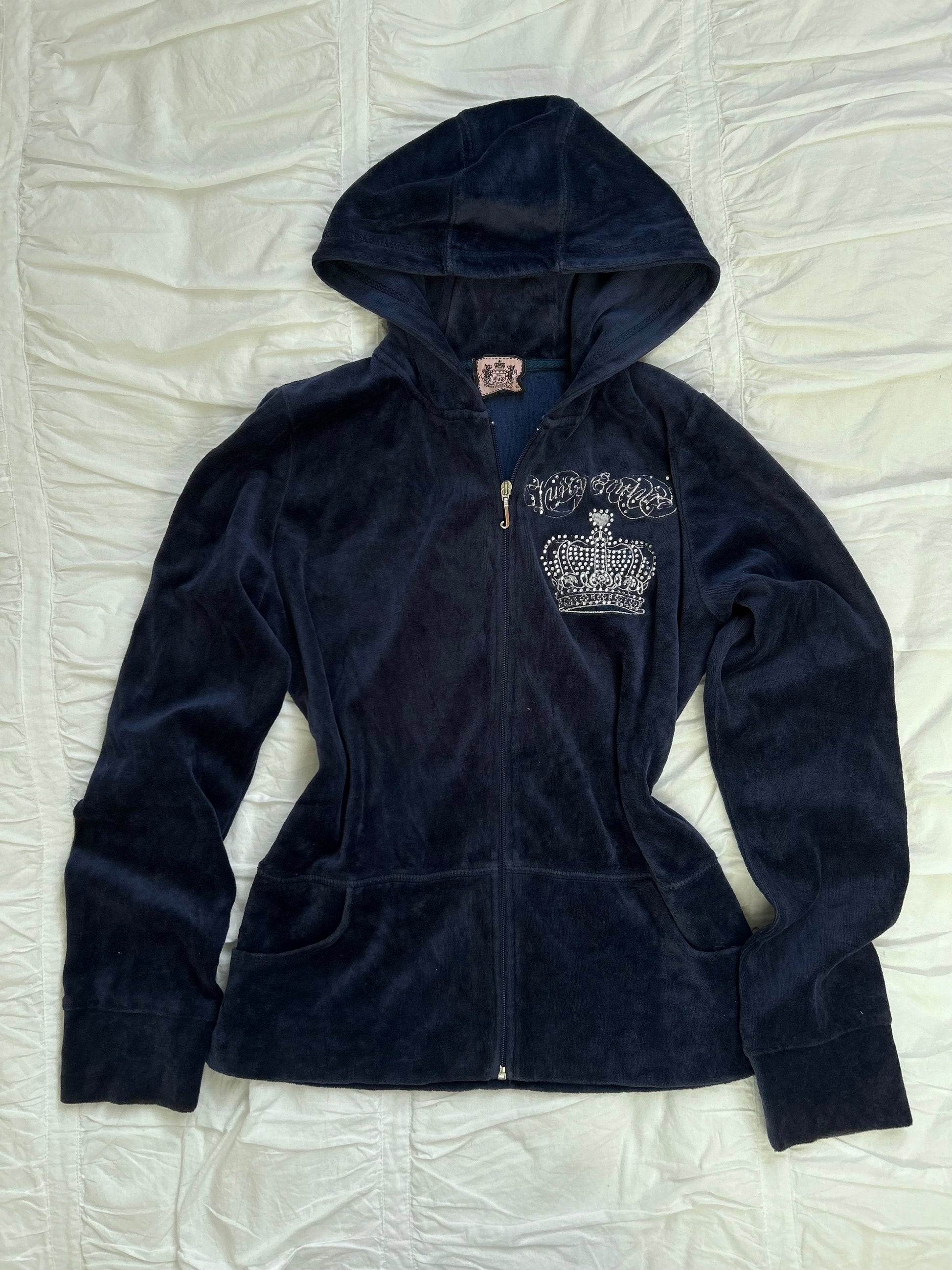 Vintage Juicy Couture Strass-Kronen Zip-Hoodie Marineblau-Still Alive